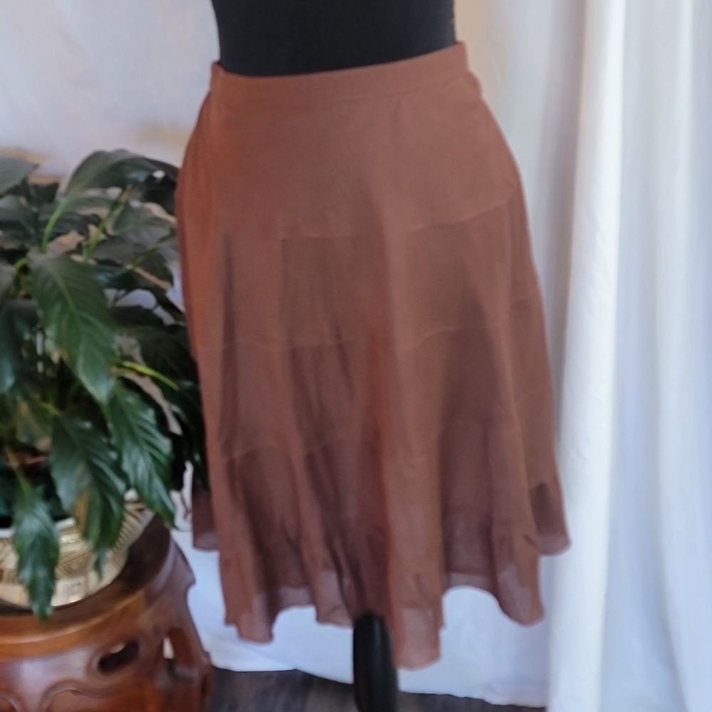 Studio West Brown Tiered Cotton Ruffle Skirt Womens Medium Boho Lined New‎